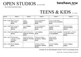 Stundenplan Open Studios für Teens & Kids