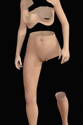 Ein animierter fragmentierter Körper vor schwarzem Hintergrund.