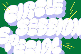 Auf grünen Grund steht in weißer, blasenartigen Großbuchstaben der Text "Circle Session Special". Die Buchstaben sind mit 3D-wirkenden fliederfarbenden Flächen unterlegt. Um den Text herum sind gelbe, vom Text wegstehende Linien.
