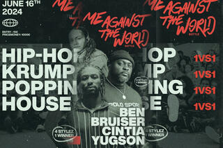 Plakat, Querformat mit Text: Hip-Hop, Krump, Poppin, House - Ben, Bruiser Cintia, Yugson