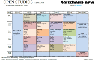 Stundenplan der Klassen zu den Open Studios für Teens & Kids